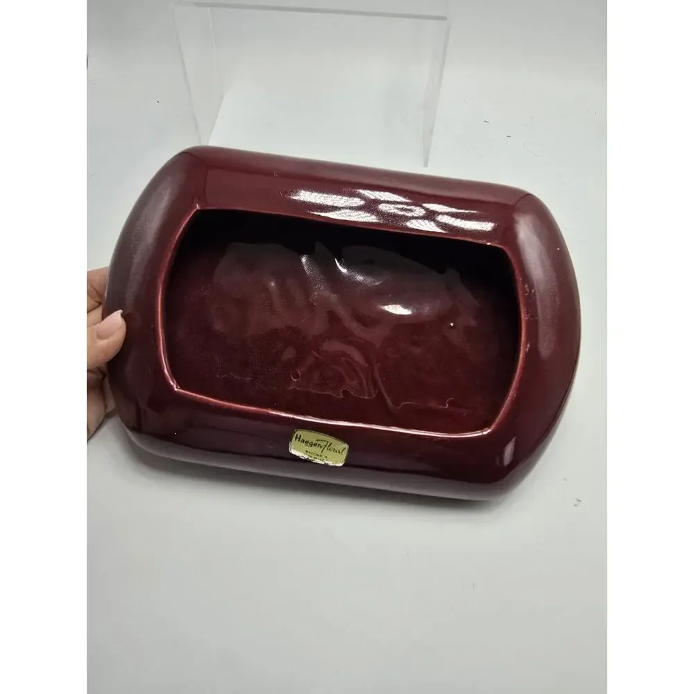 Vintage Haeger Floral Shallow Planter Burgandy Red Ceramic USA